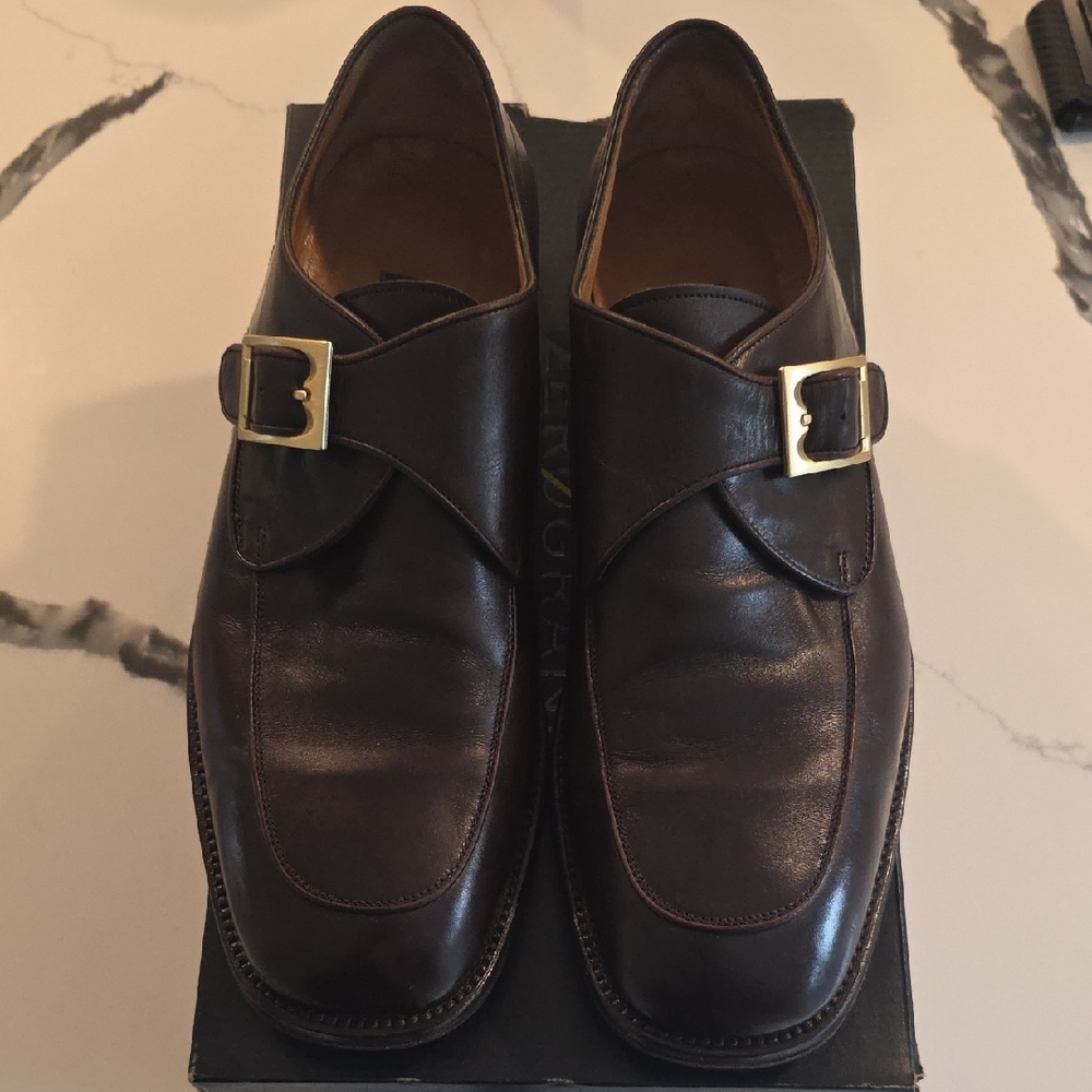 Bally Orano Single Monk Strap Men’s Leather Dress Shoes – Brown, Size 9.5